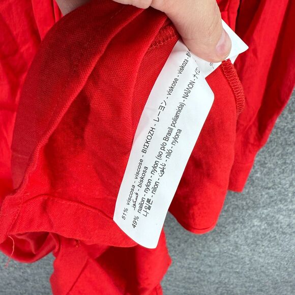 Zara Shirt Dress Women S Small Red Midi Button Up Collared Long Sleeve Casual - Picture 6 of 7